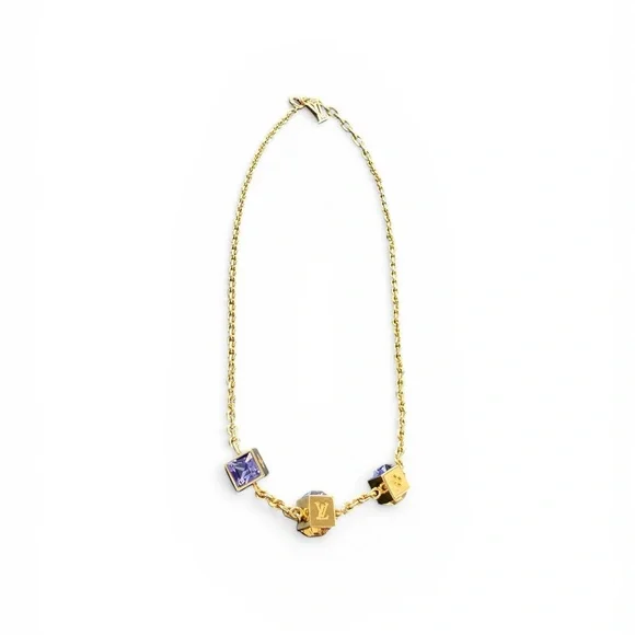 Louis Vuitton: Gold-Plated Swarovski Gamble Necklace Azur - Picture 4 of 8
